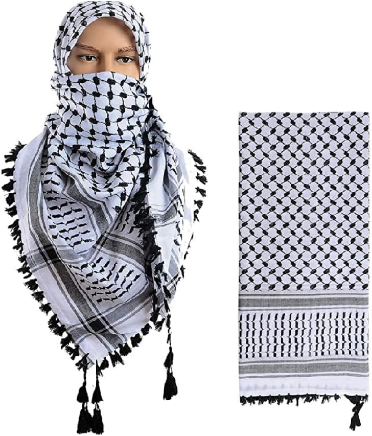 SHOPUKASA شماخ قطن تكتيكي عسكري - وشاح فلسطين - كوفية - لف الرأس والرقبة - هدايا للرجال والنساء + حقيبة ورقية - Image 1